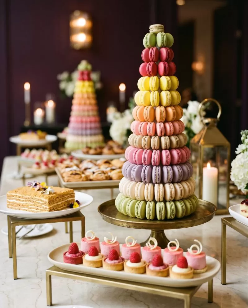 Macaron tower and French mini desserts