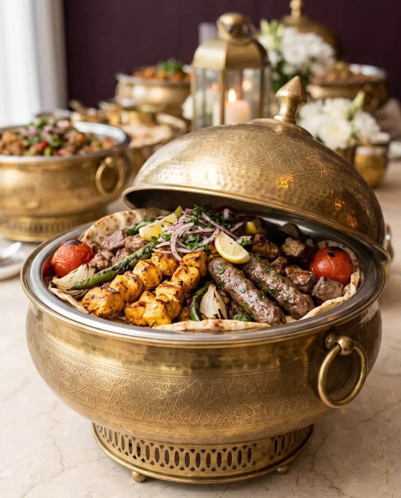 Lebanese mixed grill on markouk bread