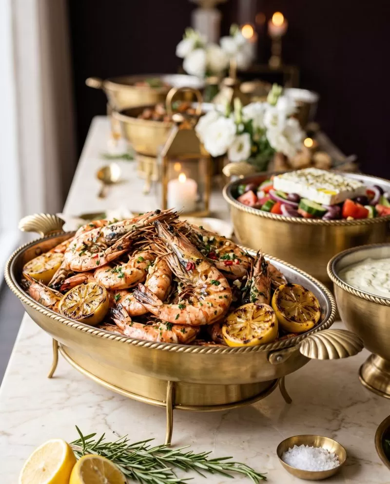 Grilled king prawns with lemon